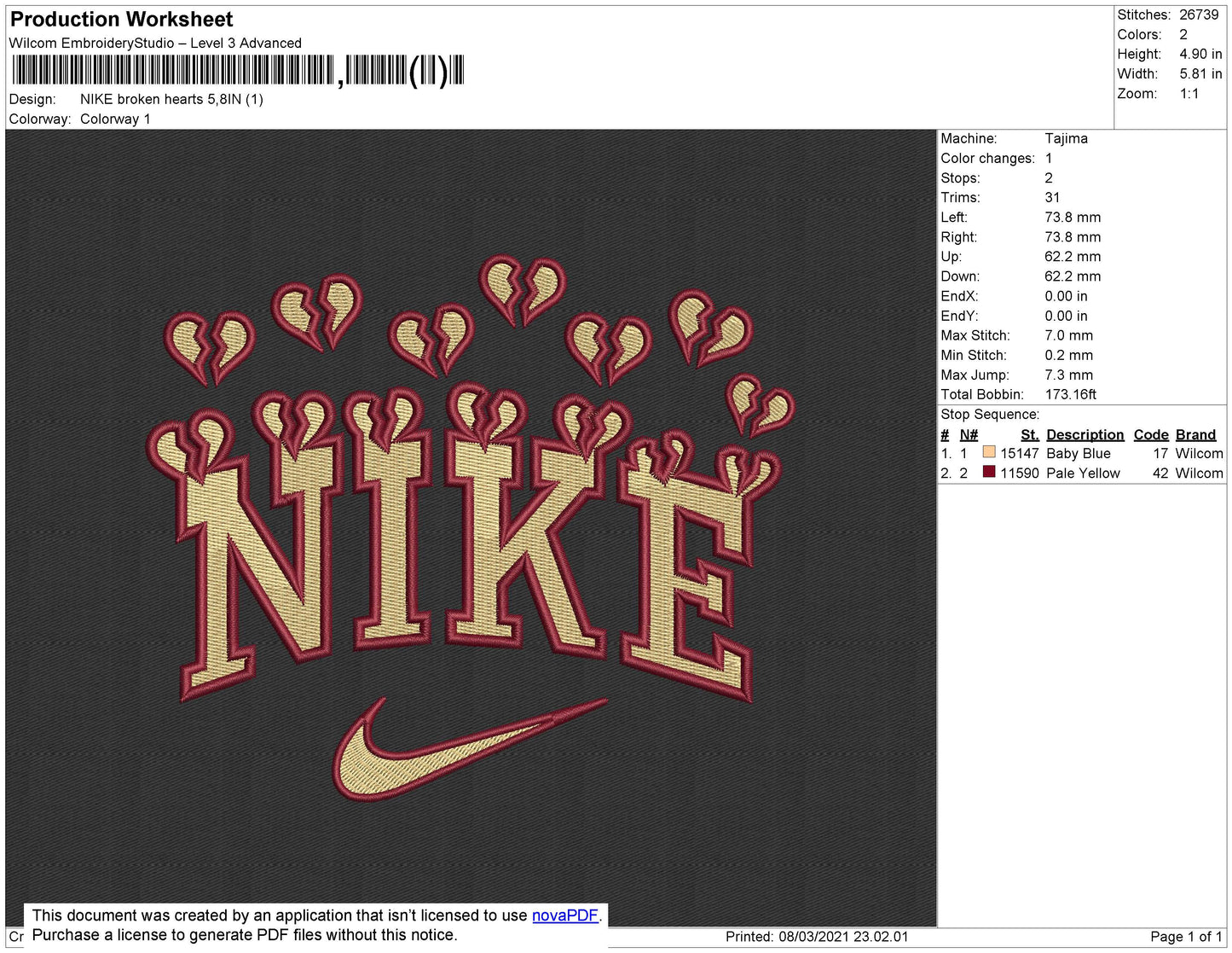 Nike Broken Hearts Embroidery File 4 size