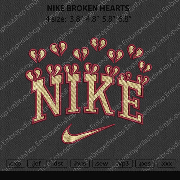 Nike Broken Hearts Embroidery File 4 size