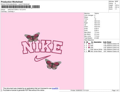 Nike Butterfly V3 Embroidery File 4 size