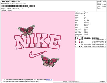 Nike Butterfly V3 Embroidery File 4 size
