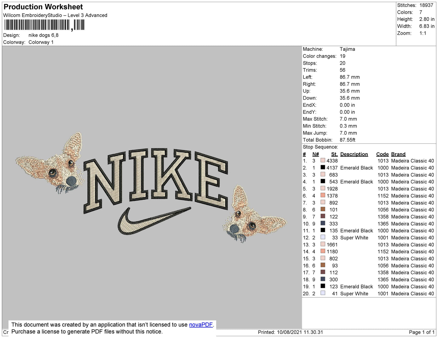 Nike Dogs Embroidery File 4 size
