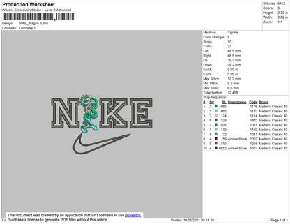 Nike Dragon Embroidery File 4 size