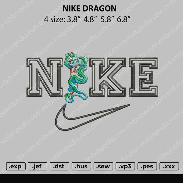 Nike Dragon Embroidery File 4 size