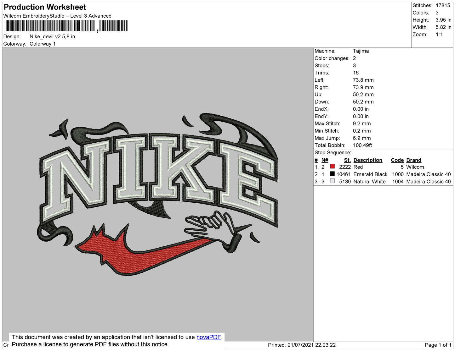 Nike Devil V2 Embroidery File 4 size