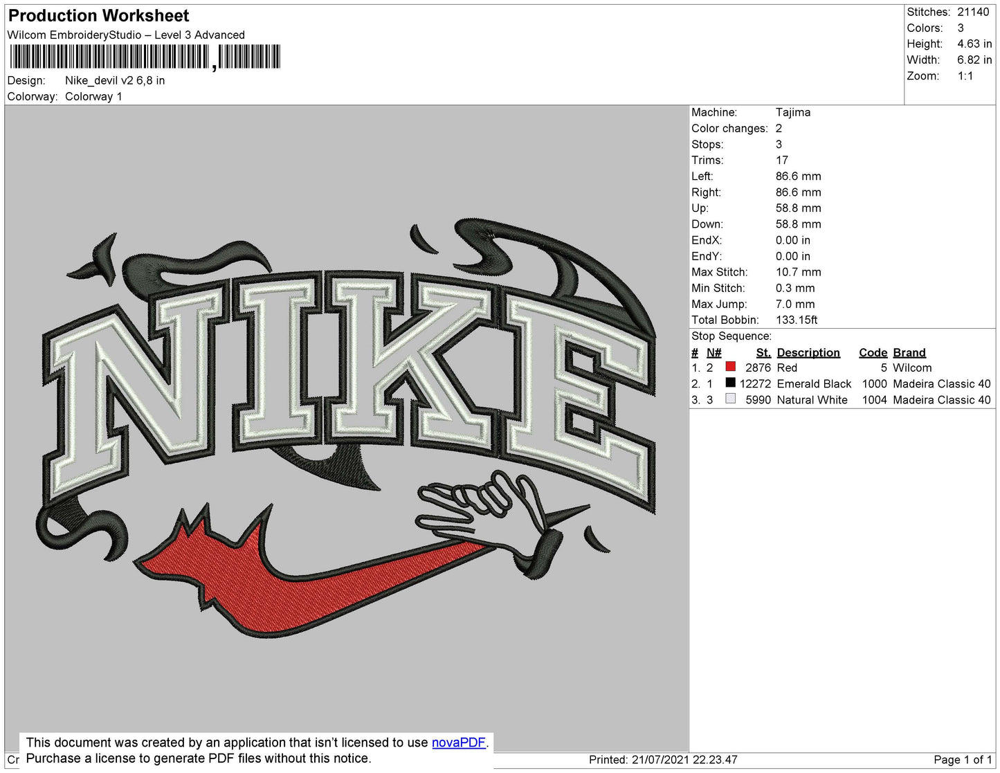 Nike Devil V2 Embroidery File 4 size