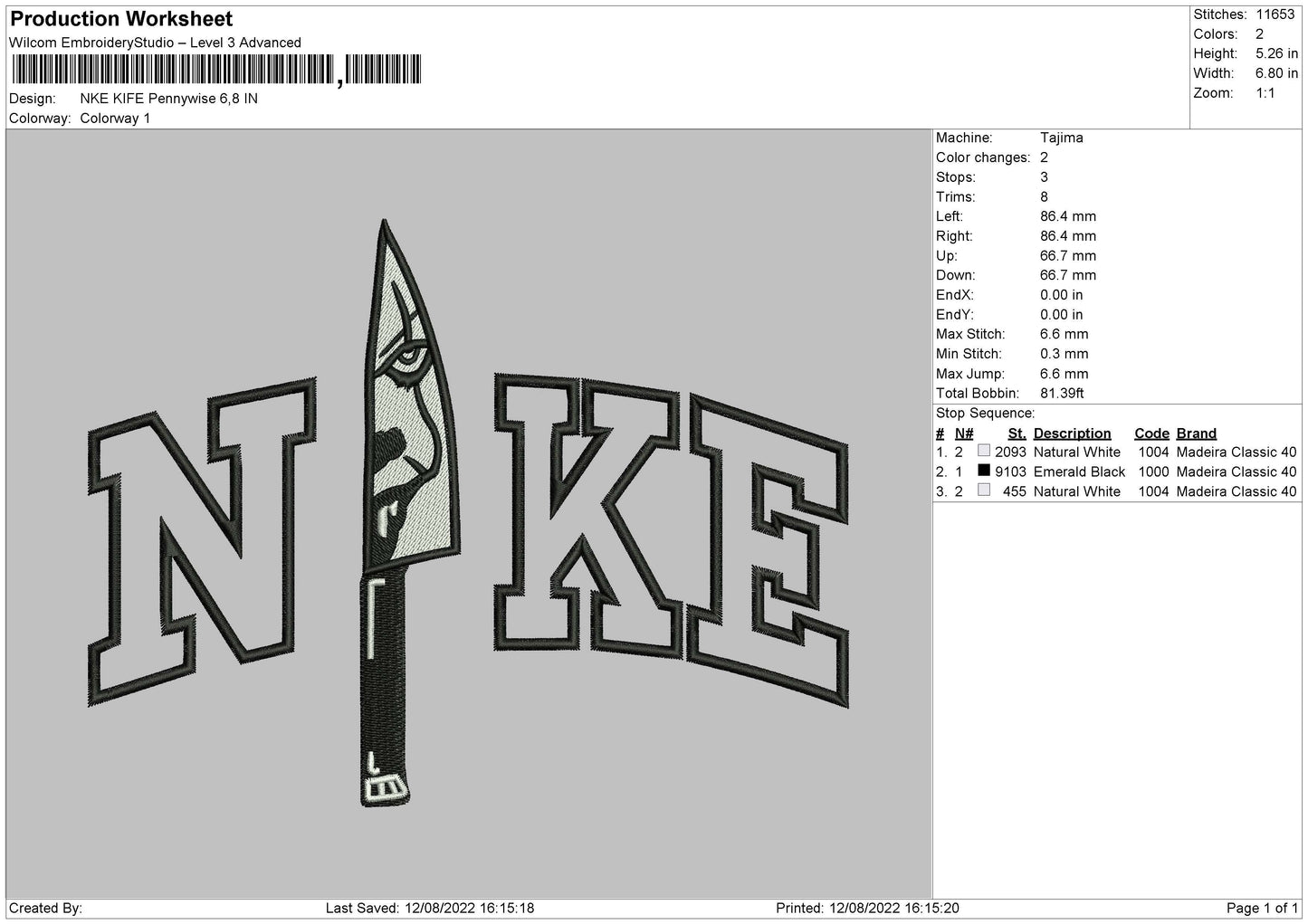 Nike Knife Pennywise Embroidery File 5 sizes
