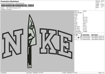 Nike Knife Pennywise Embroidery File 5 sizes