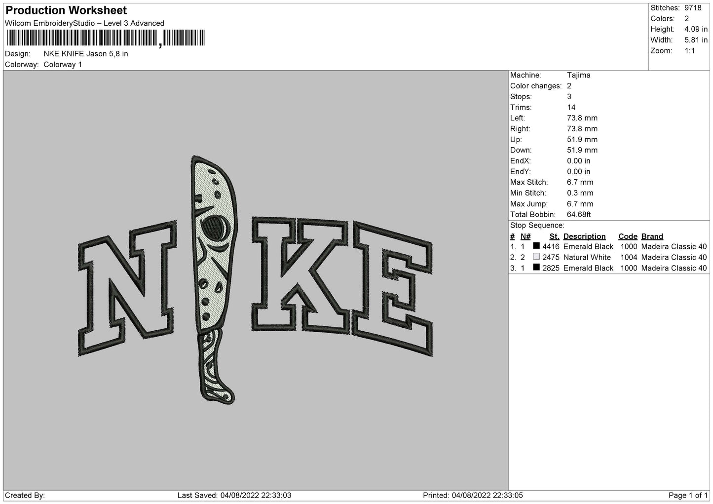 Nike Knife Jason Embroidery File 4 sizes