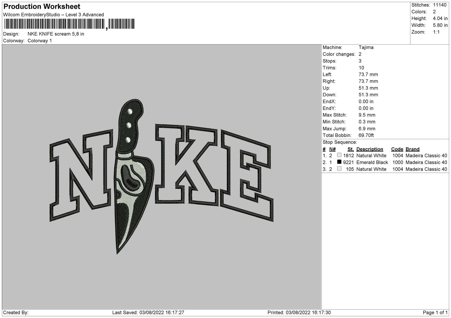 Nike Knife Scream Embroidery File 4 sizes