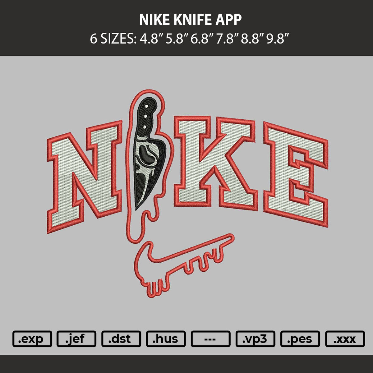 Nike Knife App Embroidery Machine Design File 6 sizes