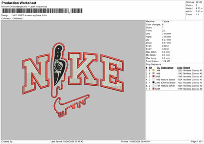 Nike Knife App Embroidery Machine Design File 6 sizes