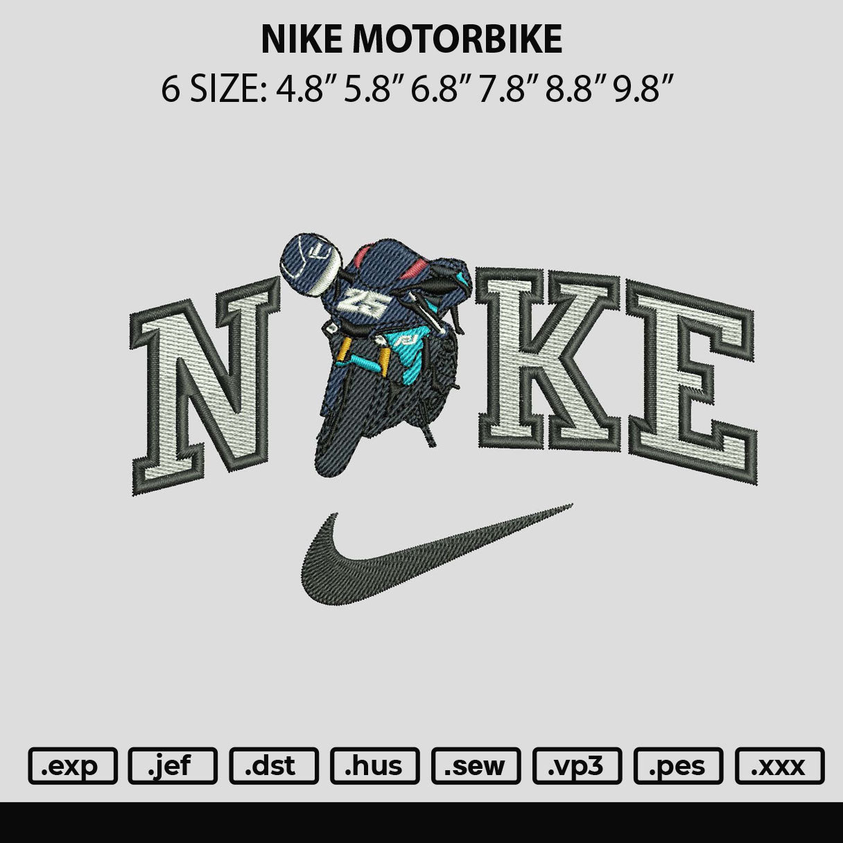 Nike Motorbike Embroidery File 6 sizes