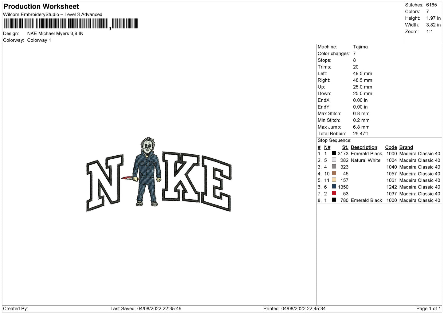 Nike Michael Myers Embroidery File 4 sizes