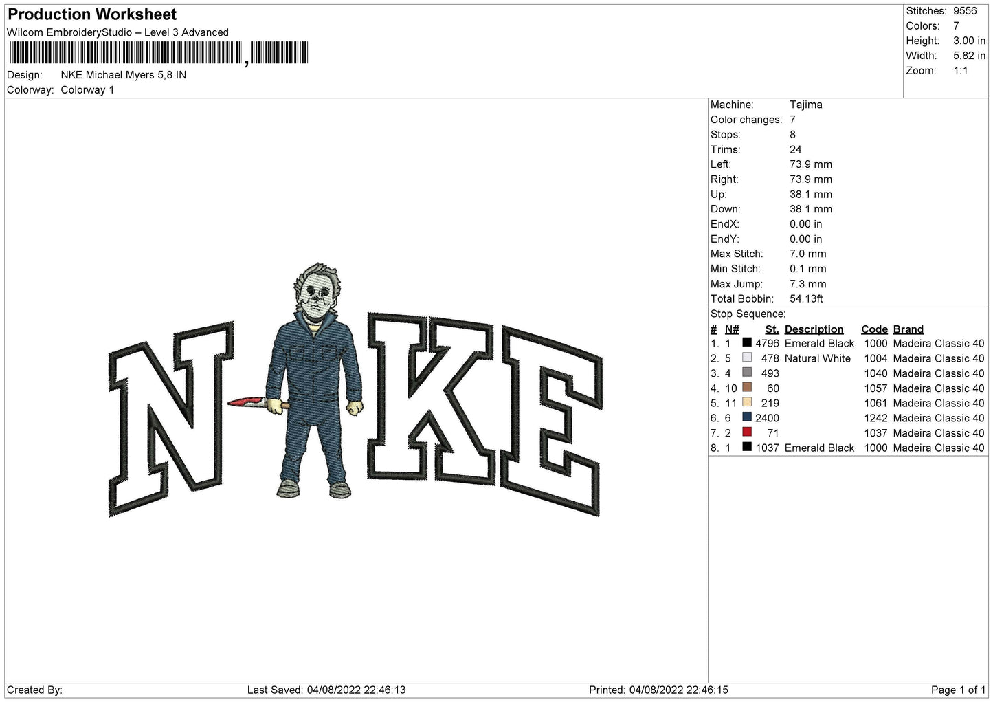 Nike Michael Myers Embroidery File 4 sizes