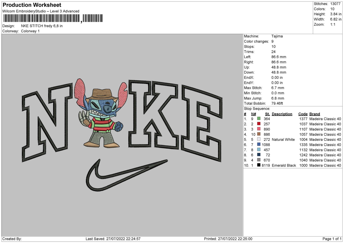 Nike Stitch Fredy Embroidery File 4 sizes