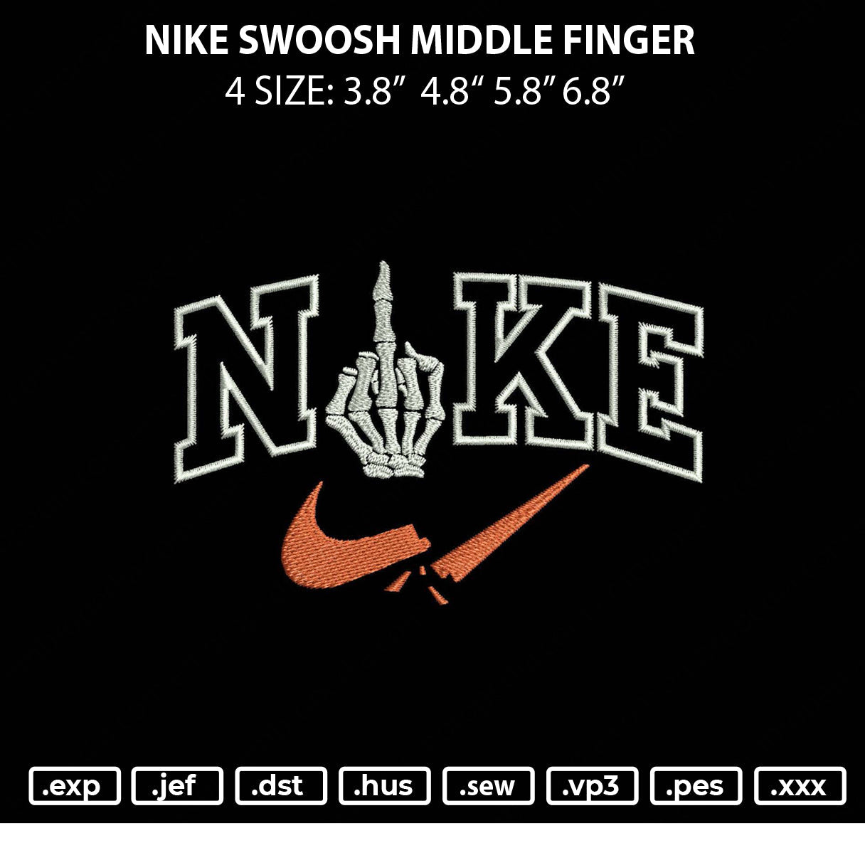 Nike Swoosh Middle Finger Embroidery File 4 sizes