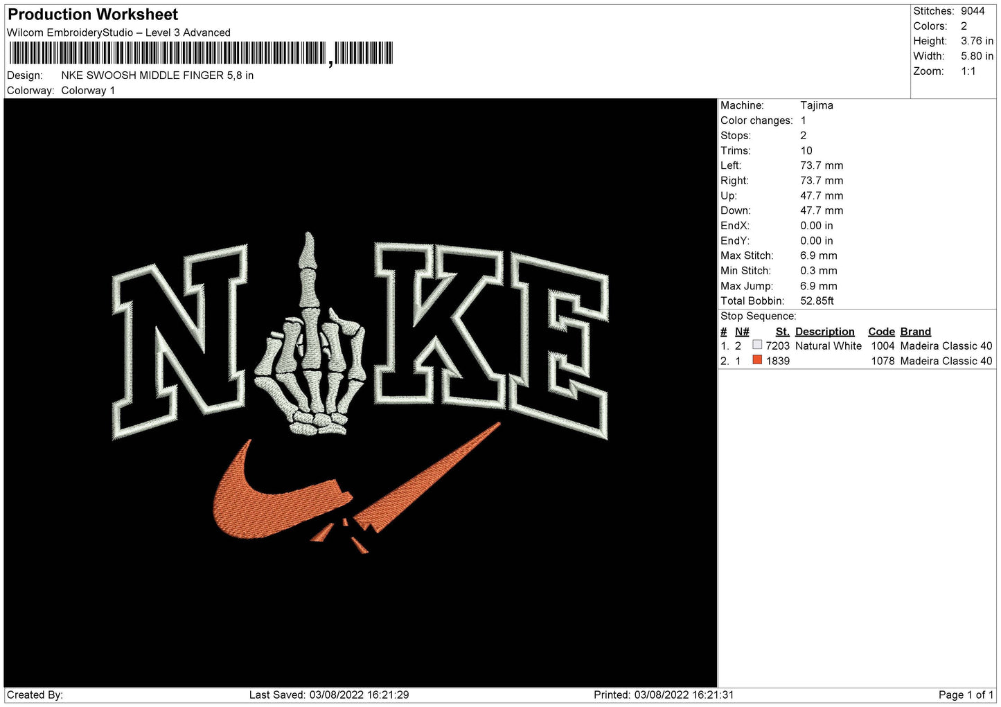 Nike Swoosh Middle Finger Embroidery File 4 sizes