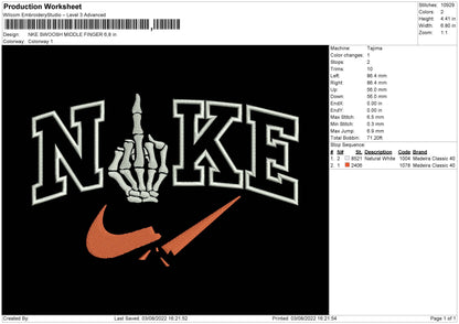 Nike Swoosh Middle Finger Embroidery File 4 sizes