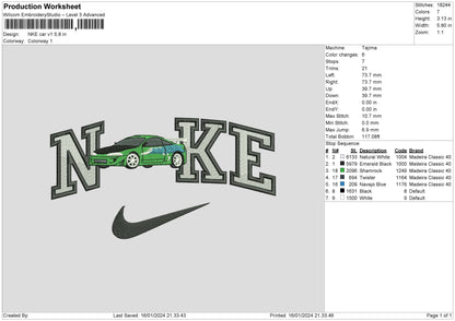 Nike Car v1 1601 Embroidery File 6 sizes