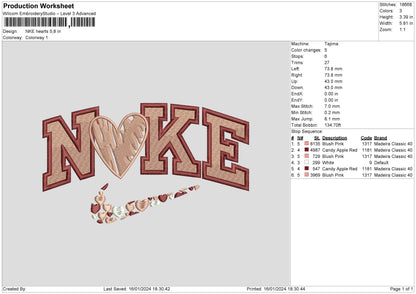 Nike Hearts Swoosh Embroidery File 6 sizes