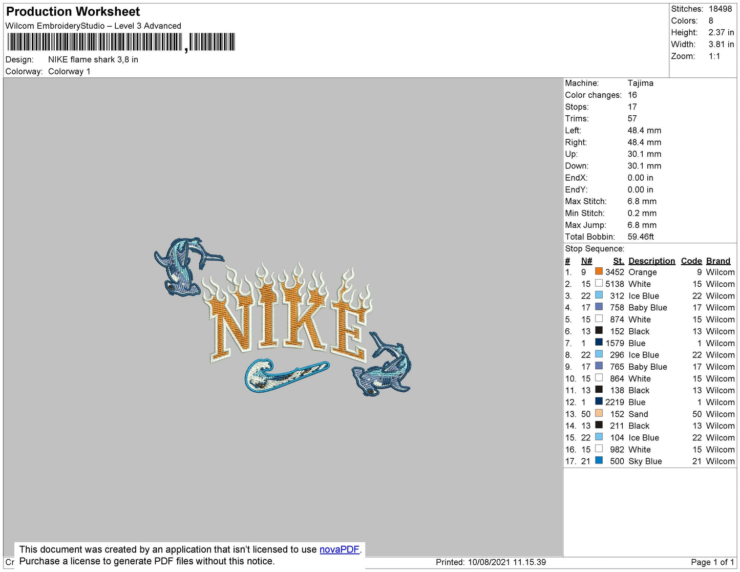 Nike Flame Shark Embroidery File 4 size