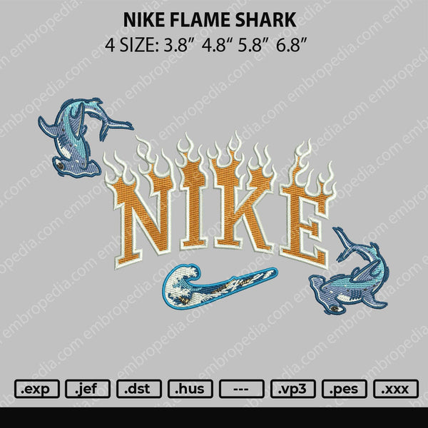 Nike Flame Shark Embroidery File 4 size