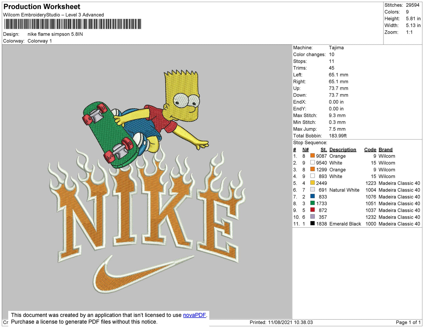 Nike Flame Simpson Embroidery File 4 size