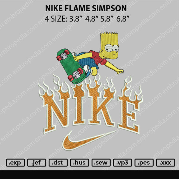 Nike Flame Simpson Embroidery File 4 size