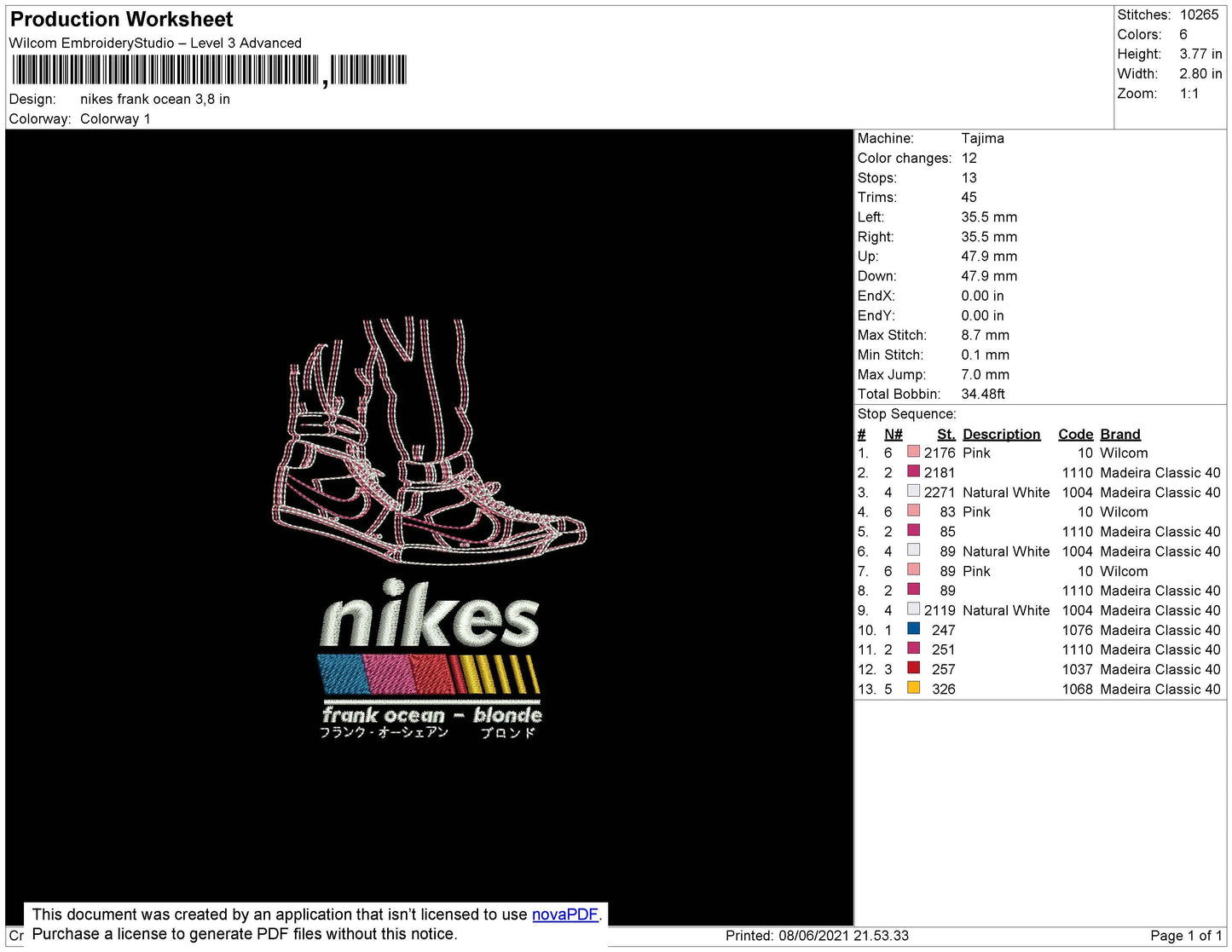 Nikes Frank Ocean Embroidery File 4 size