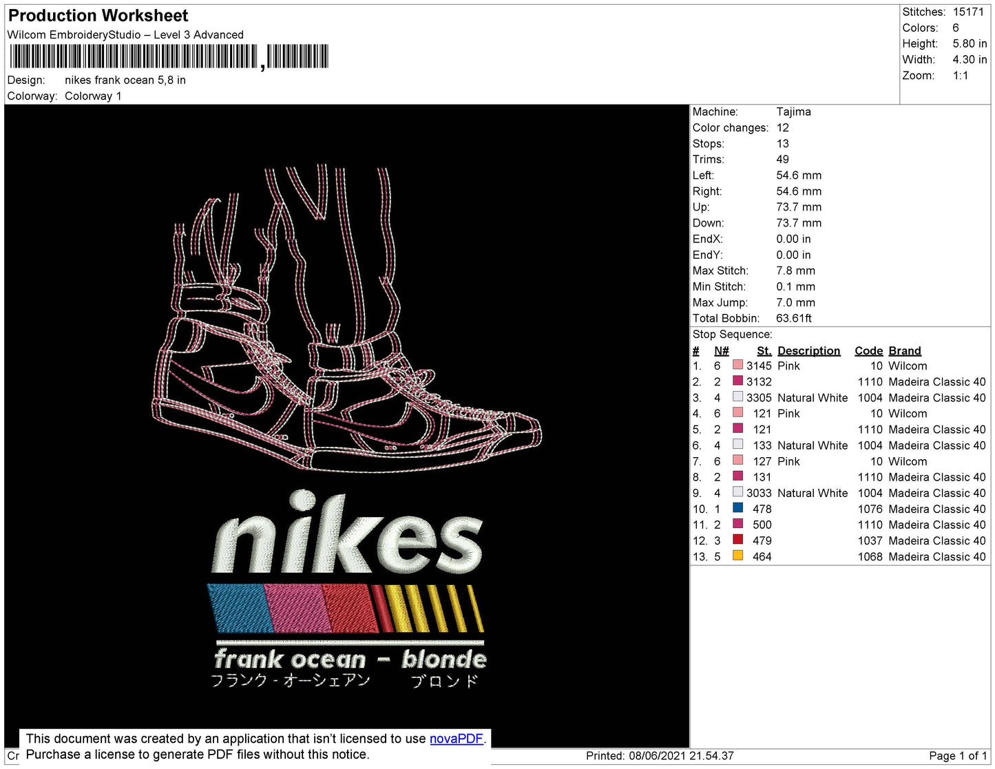 Nikes Frank Ocean Embroidery File 4 size