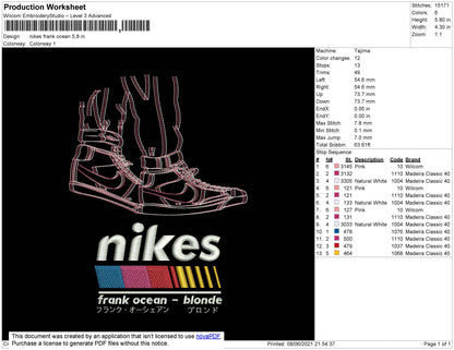 Nikes Frank Ocean Embroidery File 4 size