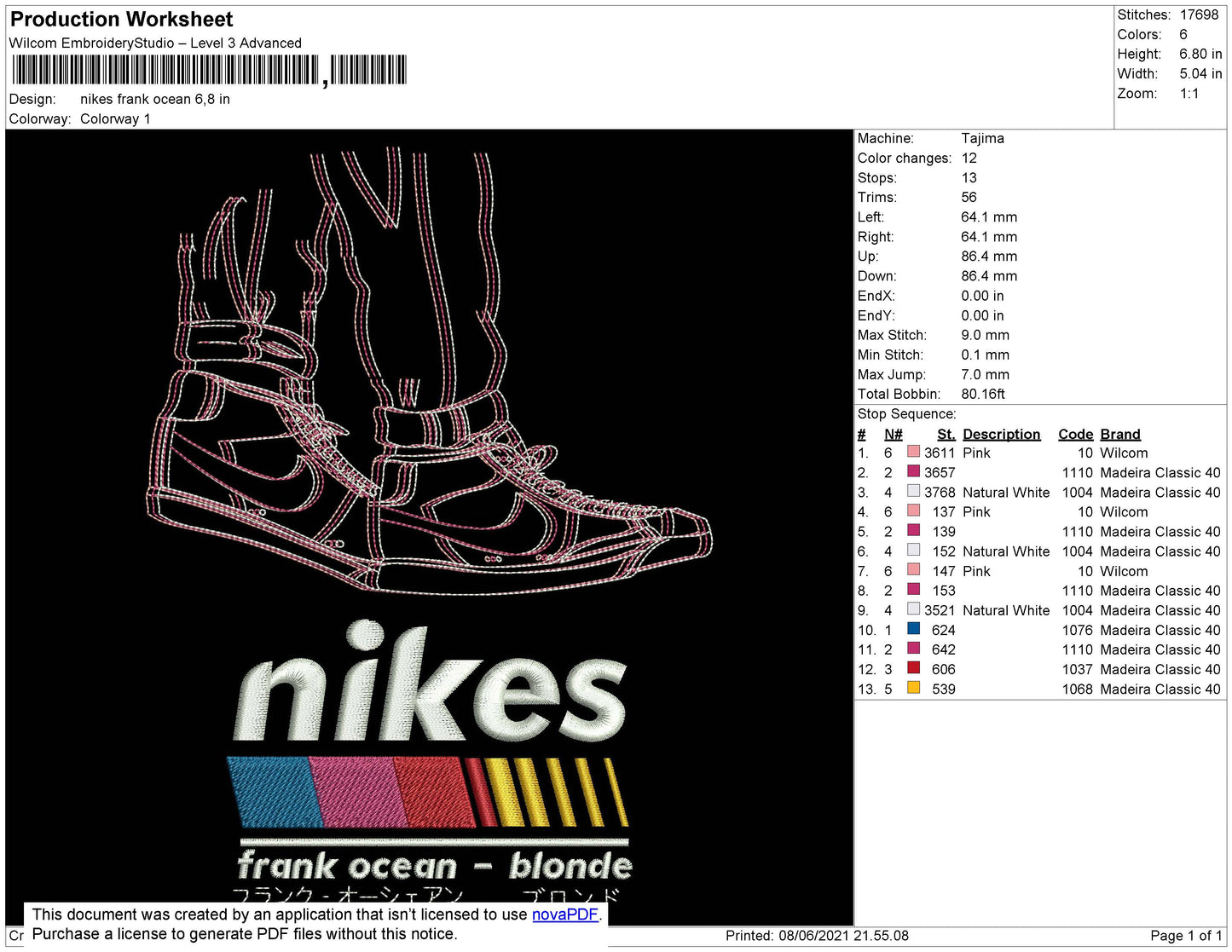 Nikes Frank Ocean Embroidery File 4 size