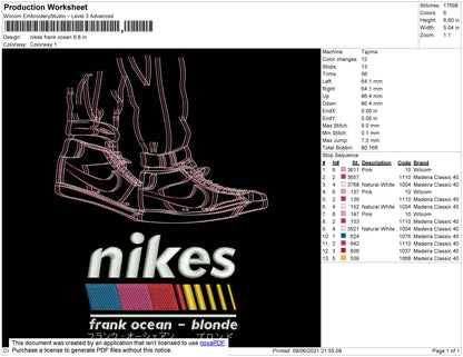 Nikes Frank Ocean Embroidery File 4 size