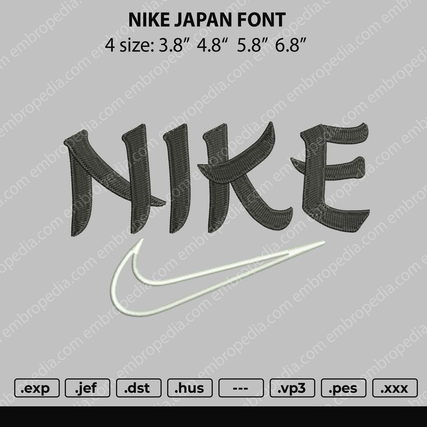 Nike Japan Font Embroidery File 4 size