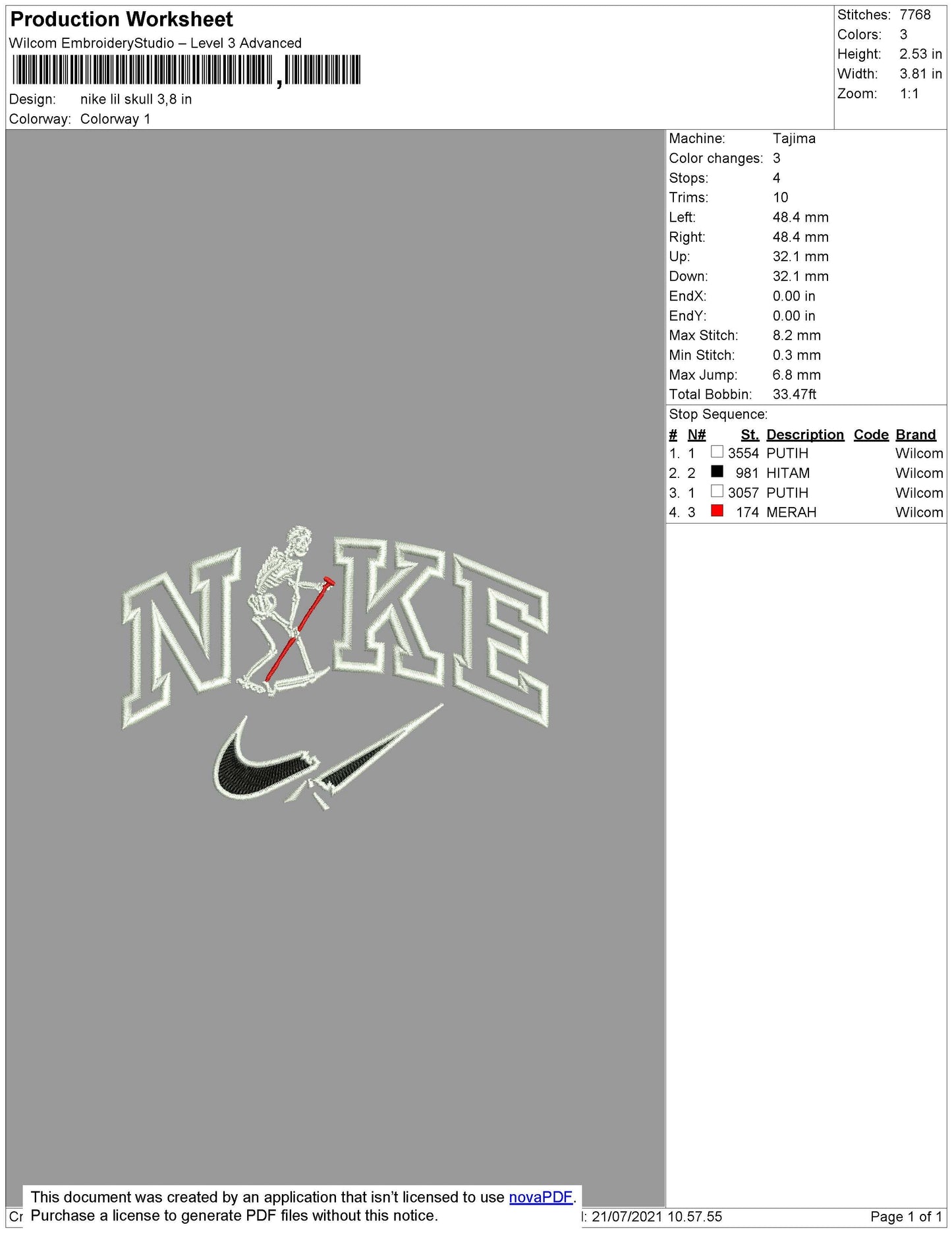 Nike Lil Skull Embroidery File 4 size