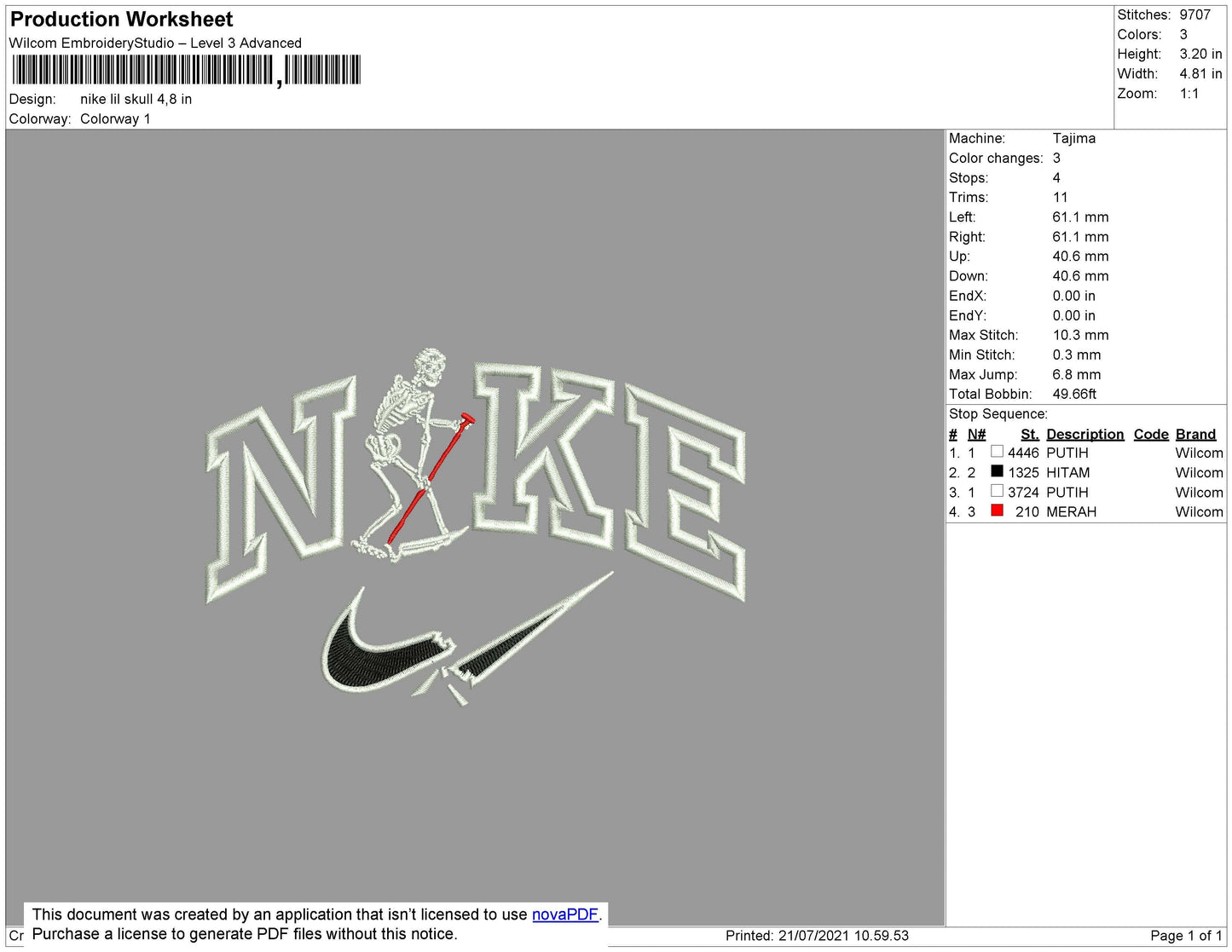 Nike Lil Skull Embroidery File 4 size