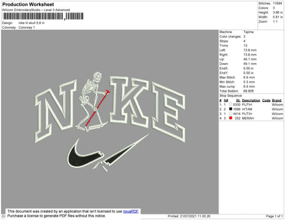 Nike Lil Skull Embroidery File 4 size