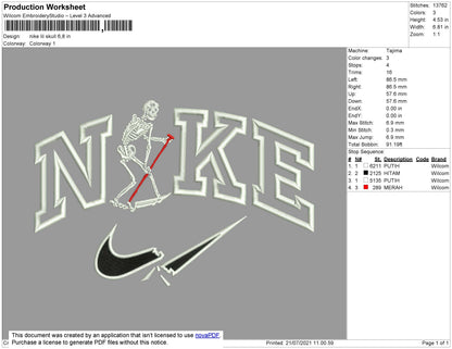 Nike Lil Skull Embroidery File 4 size