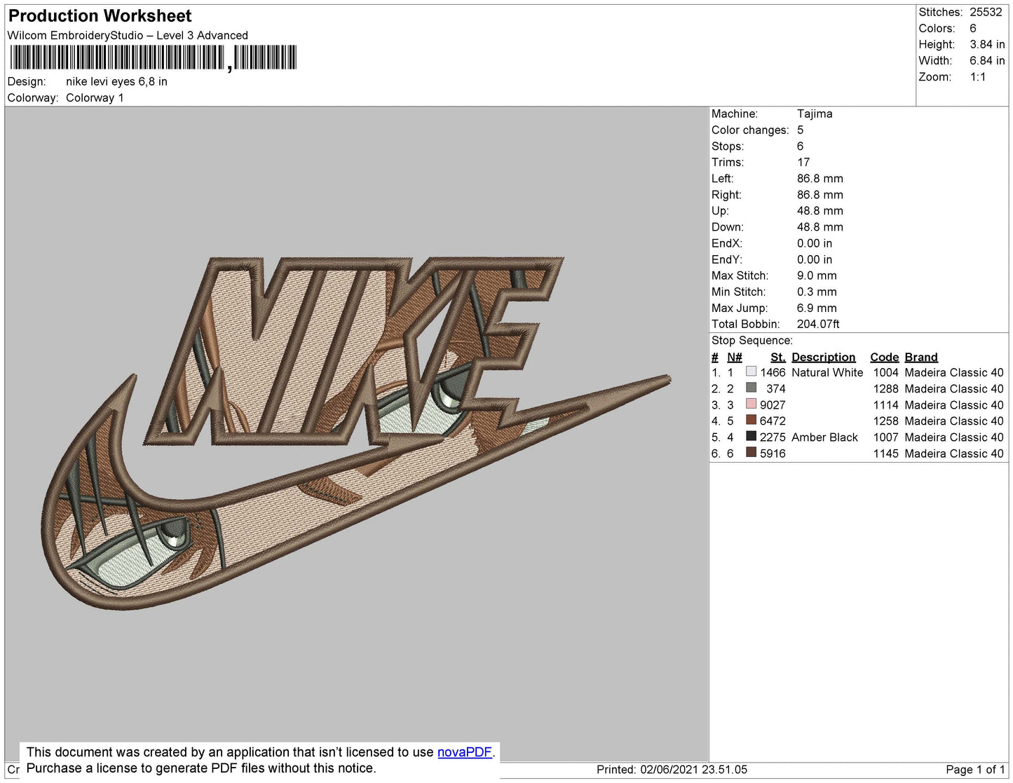 Nike Levi Eyes Embroidery File 4 size