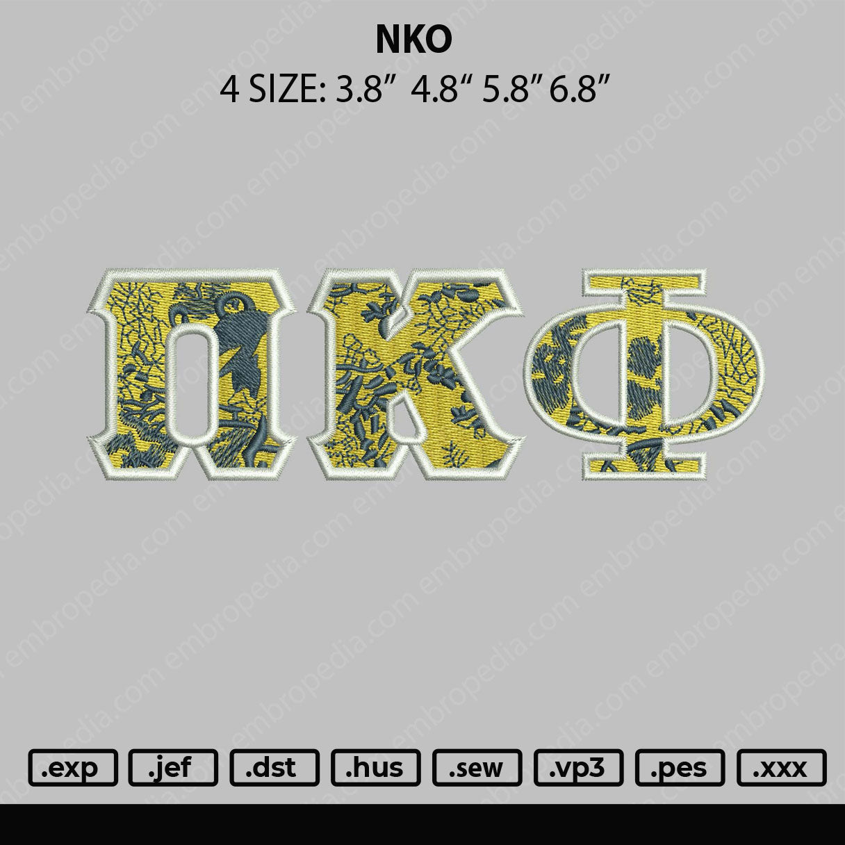 NKO Embroidery File 4 size