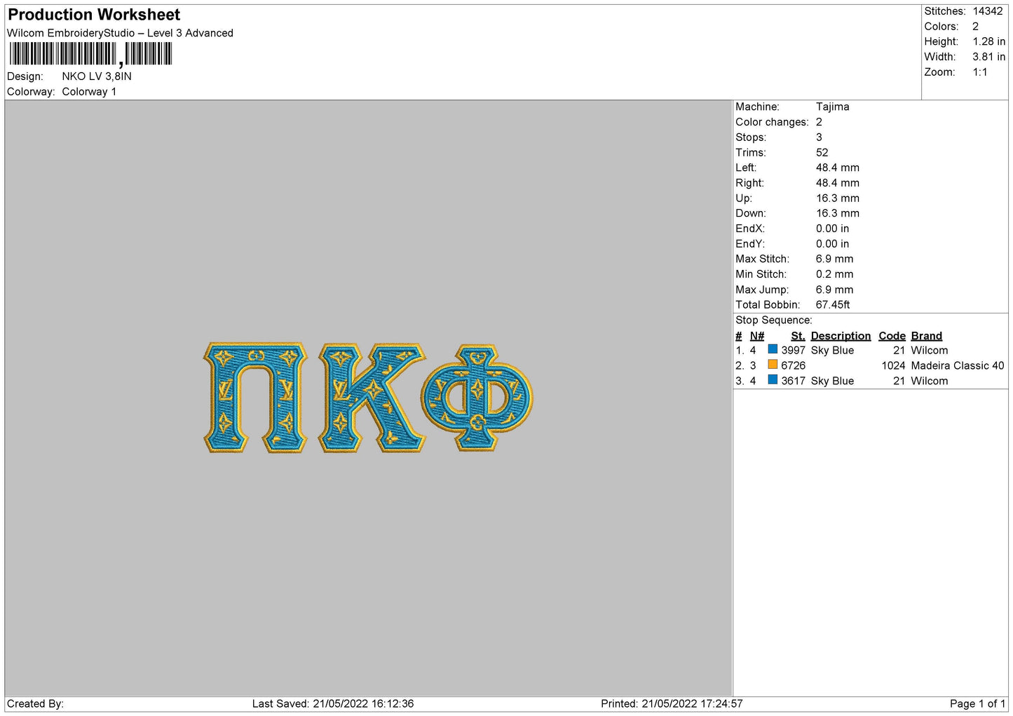 NKO LV Embroidery File 4 size