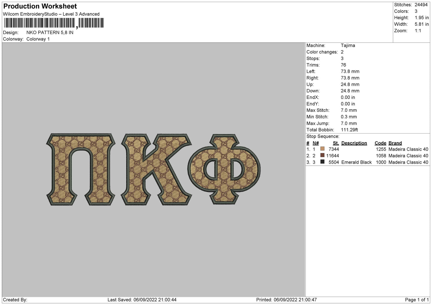 NKO Pattern 02 Embroidery File 5 sizes
