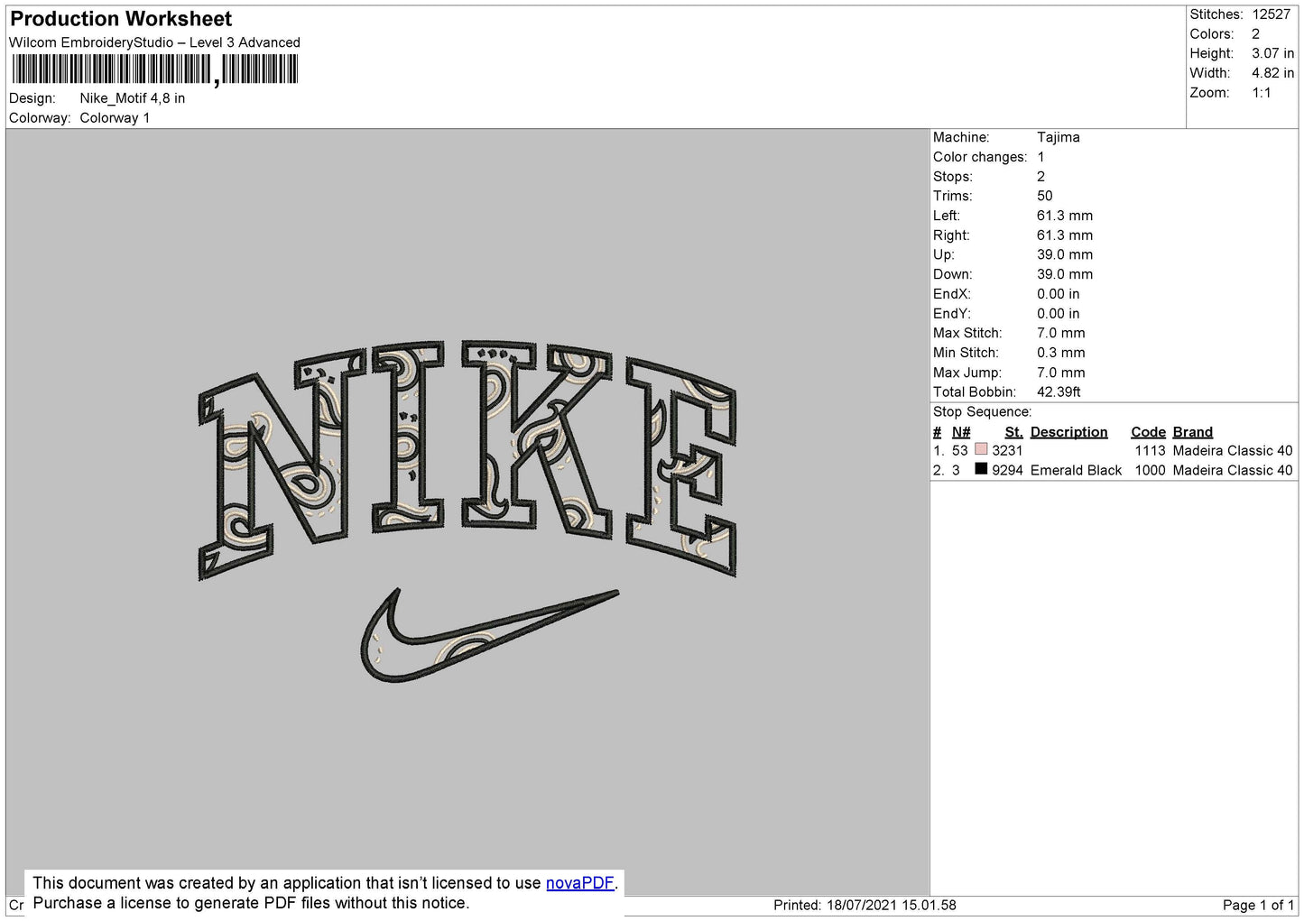 Nike Pattern Embroidery File 4 size