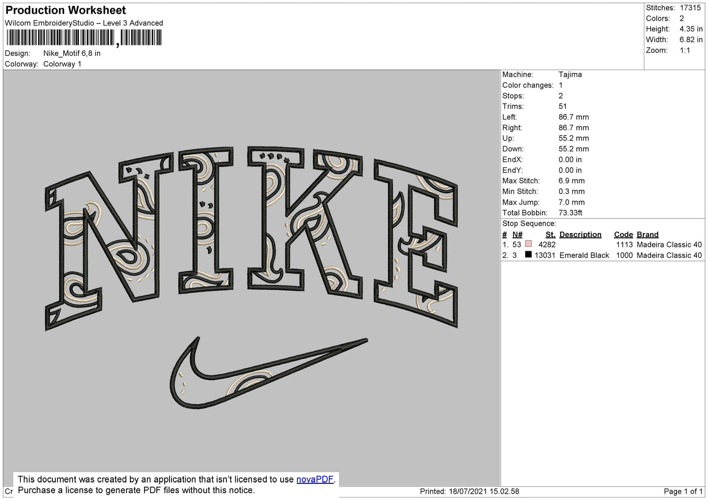 Nike Pattern Embroidery File 4 size