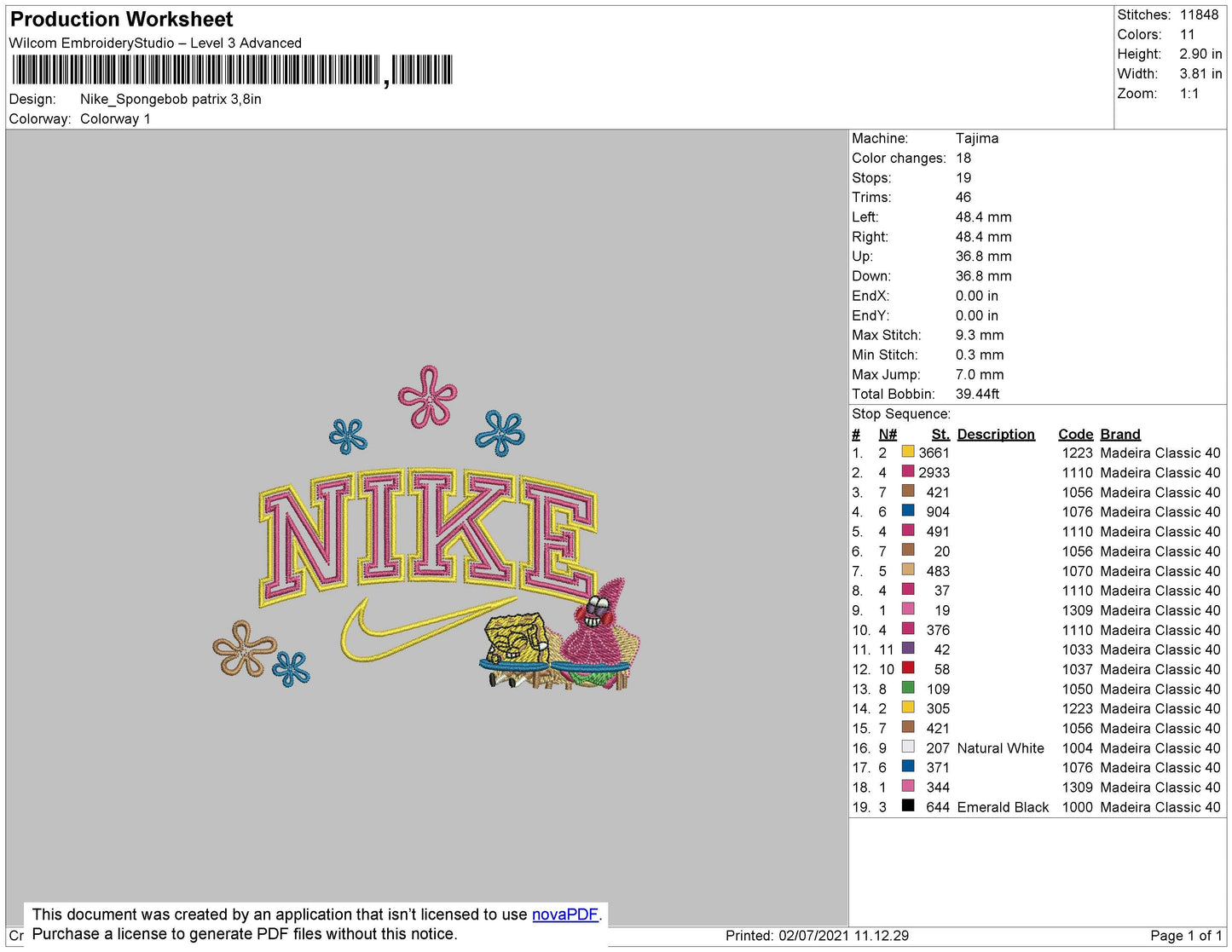 Nike Spongebob Patrick Embroidery File 4 size