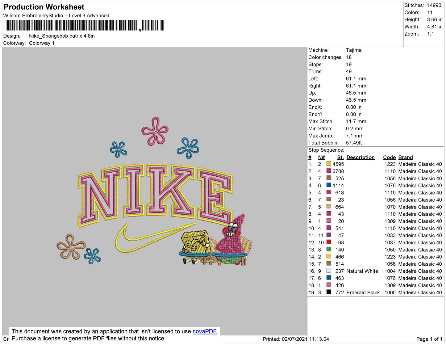 Nike Spongebob Patrick Embroidery File 4 size