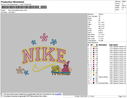 Nike Spongebob Patrick Embroidery File 4 size