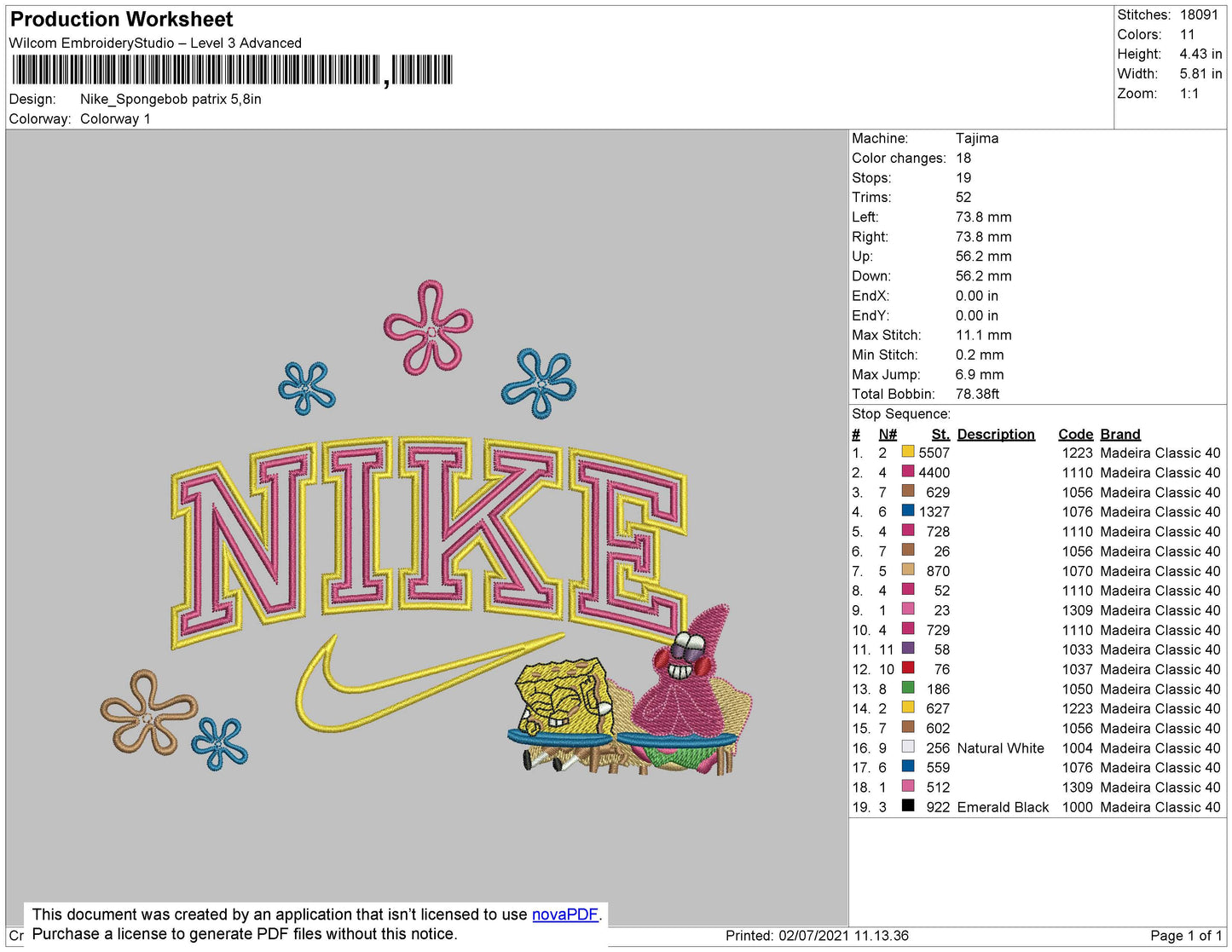 Nike Spongebob Patrick Embroidery File 4 size