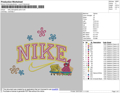 Nike Spongebob Patrick Embroidery File 4 size