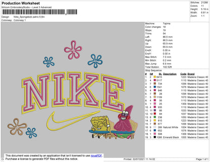 Nike Spongebob Patrick Embroidery File 4 size